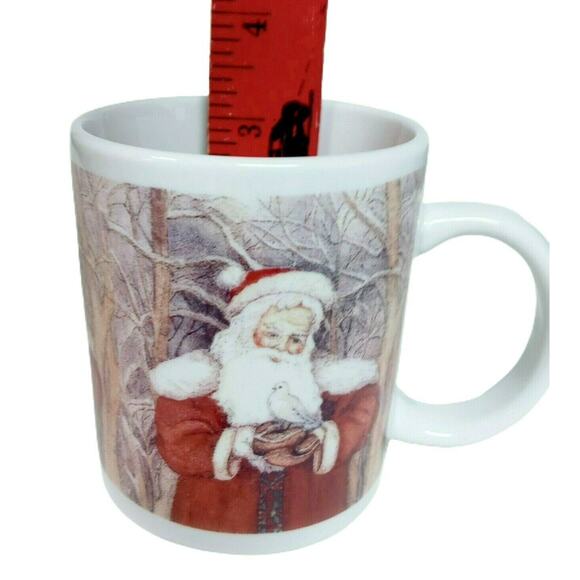 Vintage Christmas Mug Santa Claus Winter Forest Woodland Holiday Coffee Cup - Picture 9 of 12